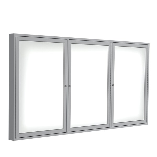 Enclosed Whiteboard, 3 Door, Procelain, Magnetic, 4 ft H x 6 ft W